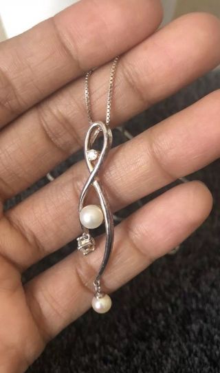 Vintage Sterling Silver 925 Necklace With Infinity Symbol And Pearl Pendant