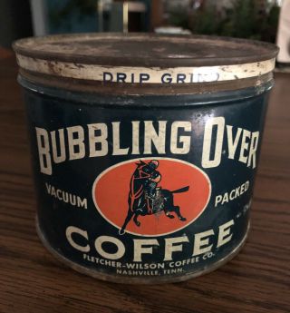 Vintage Rare “bubbling Over” 1 Lb.  Coffee Tin Nashville Tn