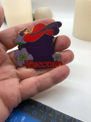 Vintage State Wisconsin “red Hat Society” Collectible Pin Brooch Red Purple Enam