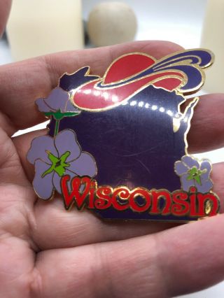 Vintage State Wisconsin “Red Hat Society” Collectible Pin Brooch Red Purple Enam 2