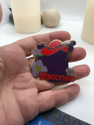 Vintage State Wisconsin “Red Hat Society” Collectible Pin Brooch Red Purple Enam 4