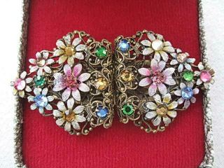 Rare Vintage Deco Czech Filigree Flowers & Paste Duet/dress Clips Brooch/pin Vgc