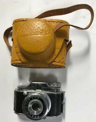Vintage Crystar Mini / Miniature Spy Camera With Leather Case Japan