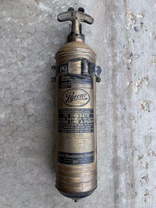 Vintage Brass Pyrene Hand Pump Fire Extinguisher With Bracket 1 Quart Model