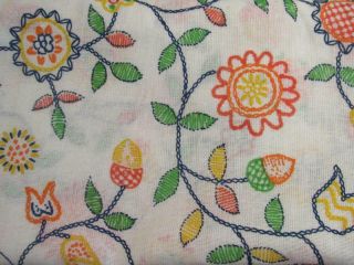 Vintage Cotton Fabric Embellished Flowers Orange Yellow Blue 47 