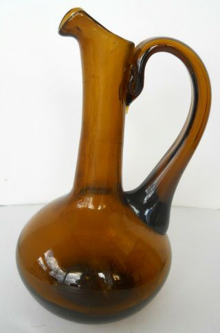 Vintage Midcentury Brown Glass Bud Vase Or Small Pitcher With Handle