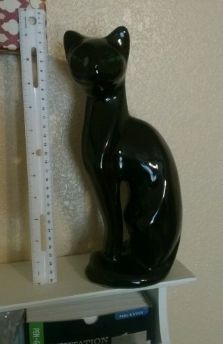 Vintage Mid Century Modern Tall Siamese Black Cat W/ Green Eyes Ceramic