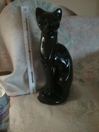 Vintage Mid Century Modern Tall Siamese Black Cat W/ Green Eyes Ceramic 3