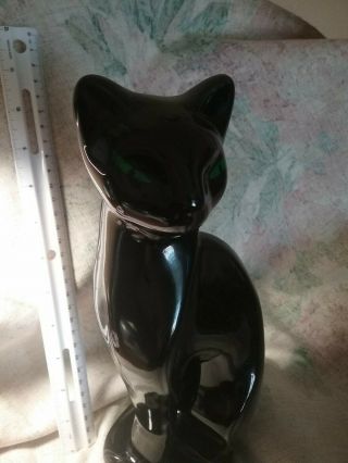 Vintage Mid Century Modern Tall Siamese Black Cat W/ Green Eyes Ceramic 4