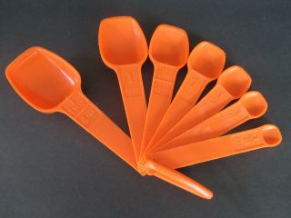 Vintage Tupperware Measuring Spoons Complete Ring Nesting Orange Tbsp Tsp