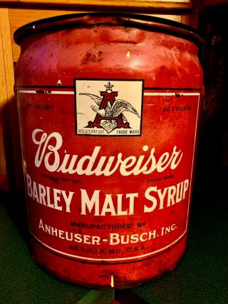 Very Rare Vintage 1932 Budweiser Barley Malt Syrup Prohibition Era Beer Pail 50