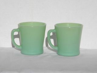 2 Vintage Jadeite Green Fire King D Handle Coffee Mugs Coffee Cup