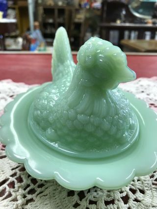 VTG Mosser Glass Hen On Nest Jadeite Green Candy Dish NR 3