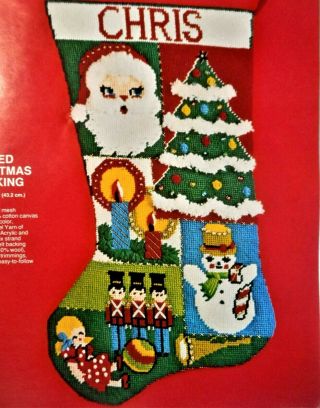 Bucilla Christmas Santa Claus Snowman Tree Toys Vintage Stocking Needlepoint Kit