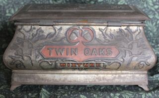 Rare Vintage Antique Twin Oaks Mixture Tobacco Casket Humidor Tin