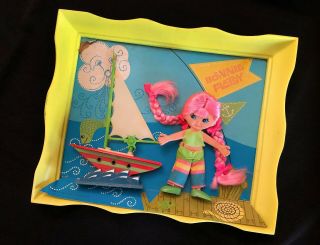 Vintage Bonnie Flatsy Doll In Picture Frame With Sailboat Ideal 1969 - 1973