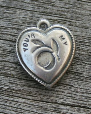 Vintage Sterling Silver Puffy Heart Charm - You 