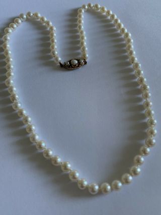 Fine Vintage Uniform Cultured Pearl Necklace With 9ct Gold & Pearl Set Clasp