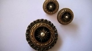 Vintage Signed Sphinx Victorian Revival Style Set - Brooch A573 & Earrings E181