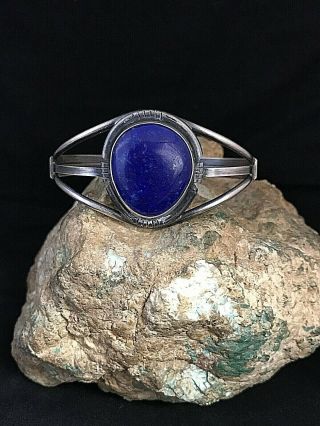 Vintage Sterling Silver And Lapis Cuff Bracelet