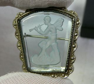 Vintage Czech Intaglio Glass Fairy Brooch Pin