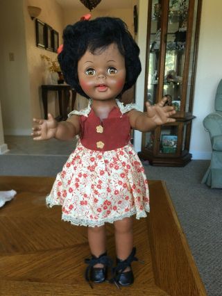 Vintage 1964 Fd Marked 17 1/2” Black Snow Baby Doll