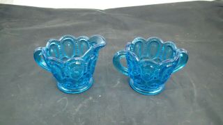 Vintage Le Smith Moon And Stars Blue Glass Sugar And Creamer