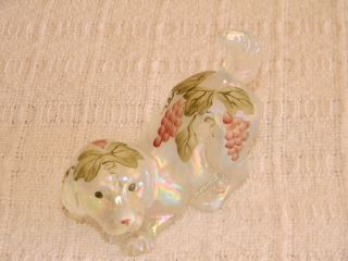 Vintage Fenton Glass Pouncing Dog Puppy French Opalescent Hand Painted Qvc