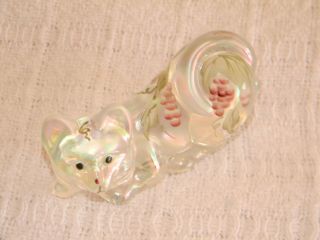 Vintage Fenton Glass Pouncing Cat Kitten French Opalescent Hand Painted Qvc