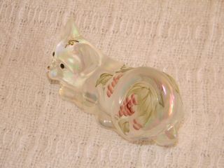 Vintage FENTON Glass Pouncing Cat Kitten French Opalescent Hand Painted QVC 4