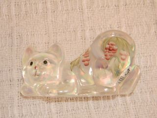 Vintage FENTON Glass Pouncing Cat Kitten French Opalescent Hand Painted QVC 5