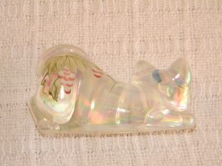 Vintage FENTON Glass Pouncing Cat Kitten French Opalescent Hand Painted QVC 6