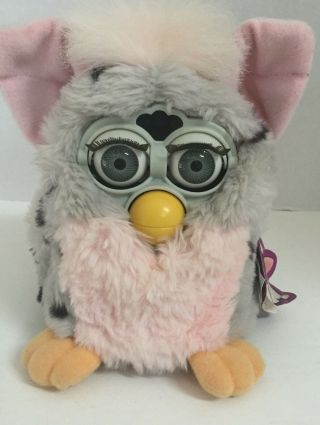 Vintage Furby Gray Pink With Black Spots 70 - 800 1998 With Tag Tiger