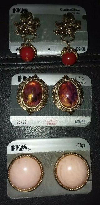 Vintage Goldtone1928 - 3 Pair Clip On Earrings