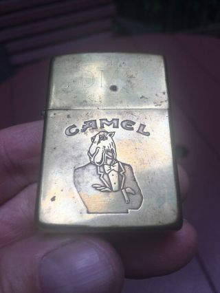 Vintage 1932 - 1992 Zippo Tuxedo Joe Camel Cigarettes Solid Brass Lighter Case Dms