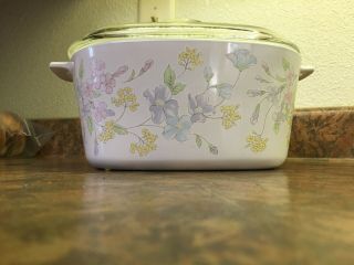 Vintage Corning Ware 3 Liter Pastel Bouquet Casserole With Lid A - 3 - B