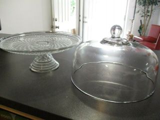 Vintage Clear Cut Glass Pedestal Cake Stand With Dome Cover 3