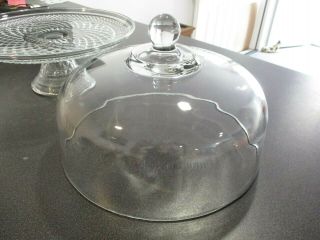 Vintage Clear Cut Glass Pedestal Cake Stand With Dome Cover 5