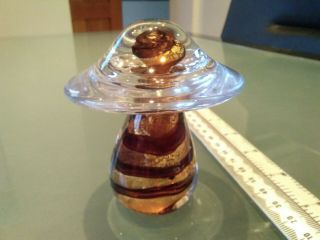 Vintage Diamond Isle Sculptured Glass Mushroom Paperweight With Label 22ct Gold