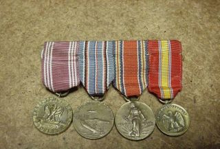 Vintage Us Army Ww2 4 Campaign Service Mini Medal Bar