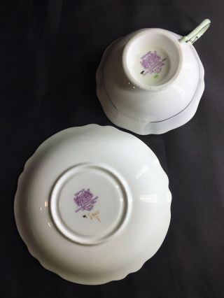 Vintage Double Warrant Paragon Black & Green Tea Cup & Saucer Daffodils 7