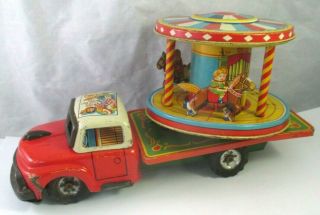 Vtg George Wagner Tn Nomura Japan Tin Litho Circus Carousel Merry - Go Round Truck