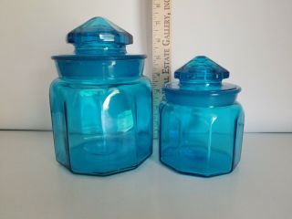 2 Vintage Blue Glass Apothecary L.  E.  SMITH Canister Jar jars med small 2