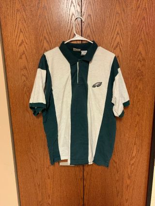 Vintage Philadelphia Eagles Nfl Polo Shirt Green White 1990s The Edge Large