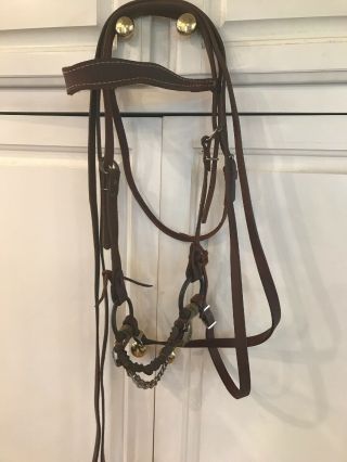 Vintage Mule Bit With Split Reins,  Brow Band Headstall,  And Curb Chain