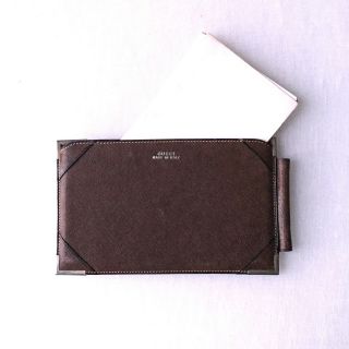 1970s Vintage GUCCI Brown Leather Note Card Case Stationery Sleeve w/ Pen Holder 2