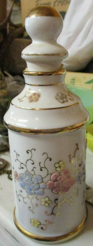 Antique Vintage Porcelain Lotion Bottle A Lady Fair Import Glass Beaded Flowers