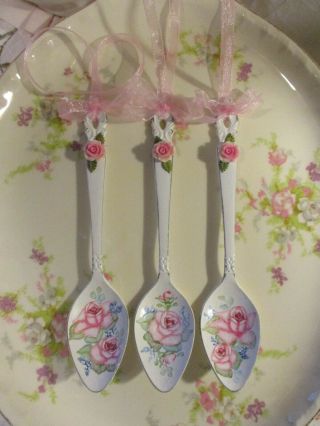 Shabby Chic Hand Painted Roses - Set Of Three Vintage Spoons