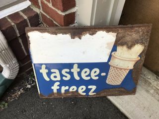 Vintage Tastee Freez Embossed Metal Advertising Sign