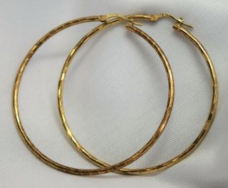 Vtg Large Milor Italy Gold Vermeil Over Sterling Silver Hoop Earrings 2 1/4 "